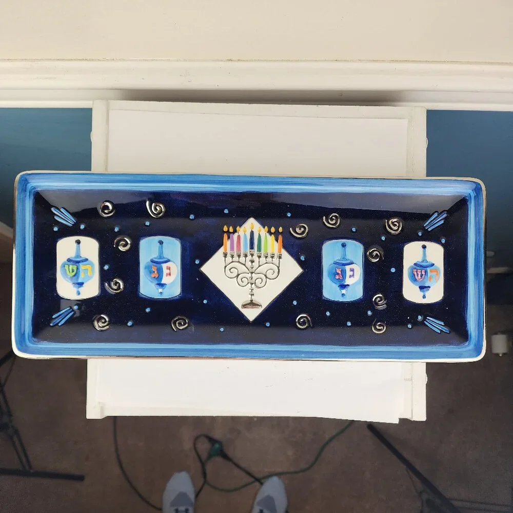 Rite Lite Chanukah Hand Painted Ceramic Tray Susan Fischer Weis Design NWT